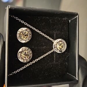 Coach Open Circle Stone Earrings and Necklace set- Silver